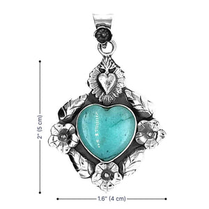 Sterling-Silver-Sacred-Heart-Turquoise-Pendant-measurement-Nueve-Sterling