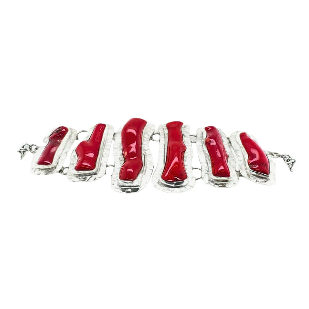Taxco Silver Bracelet with Genuine Coral flat