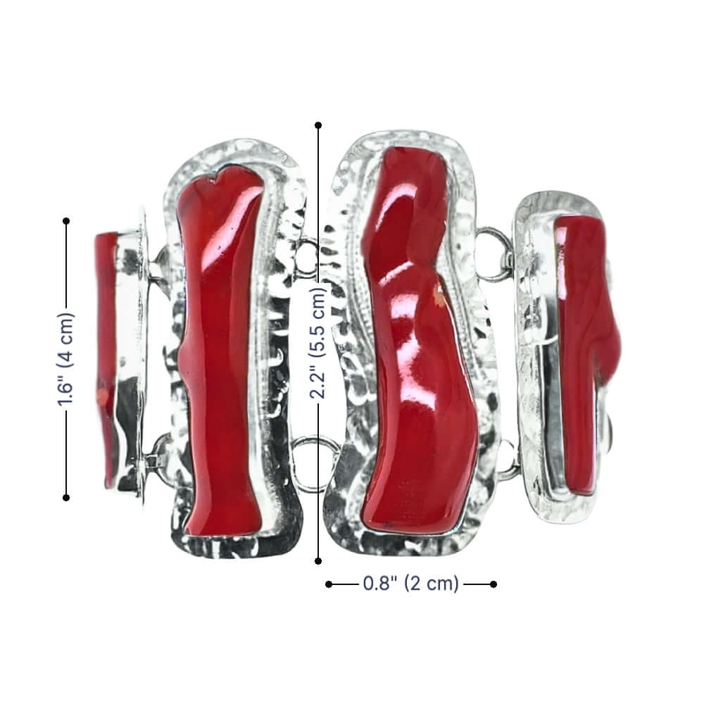 Taxco Silver Bracelet with Genuine Coral measurements