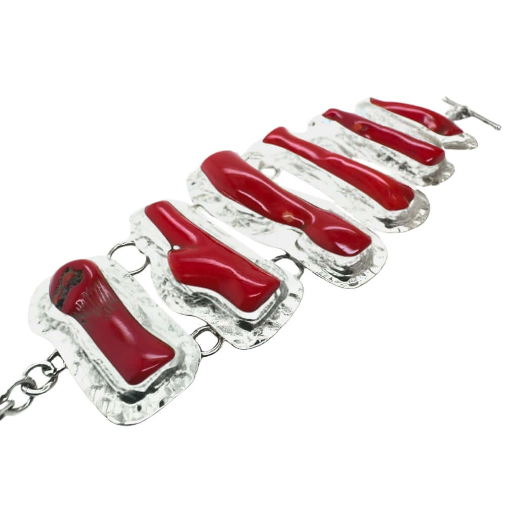 Taxco Silver Bracelet with Genuine Coral side