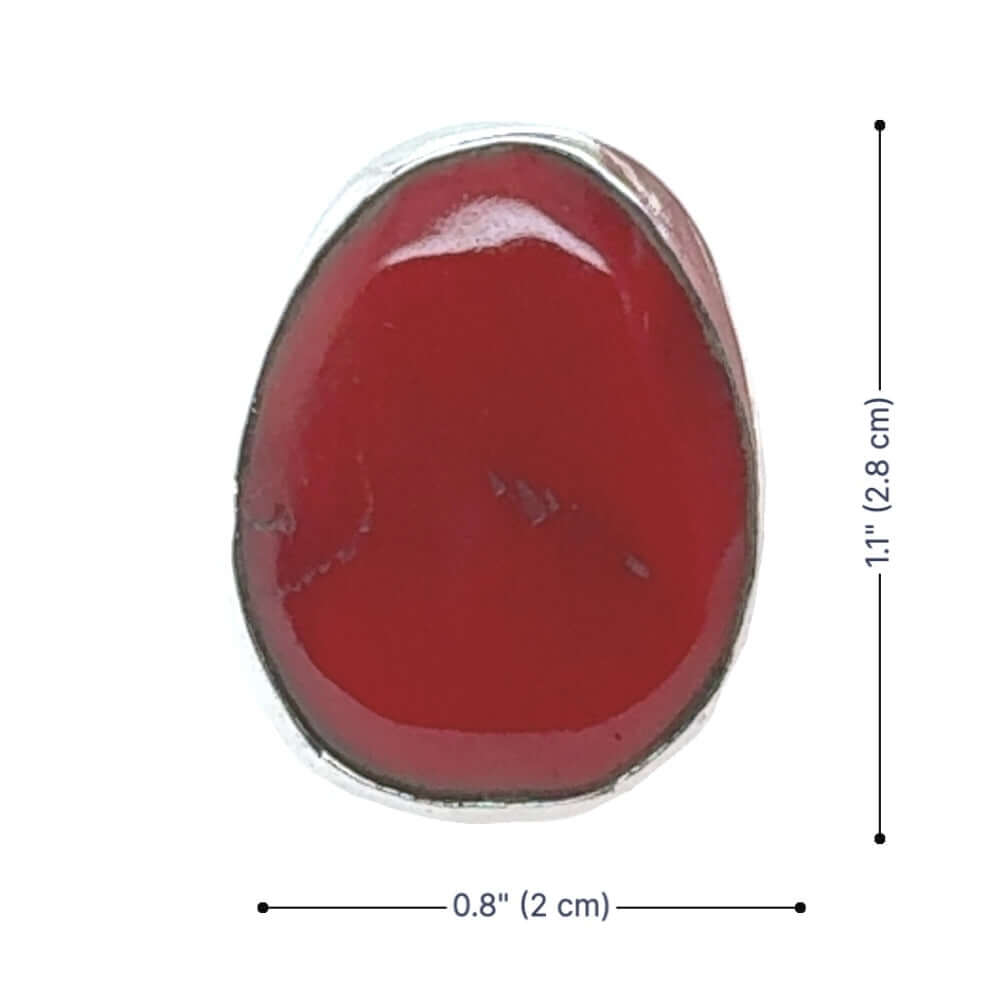 Taxco Silver Coral Ring with measurements