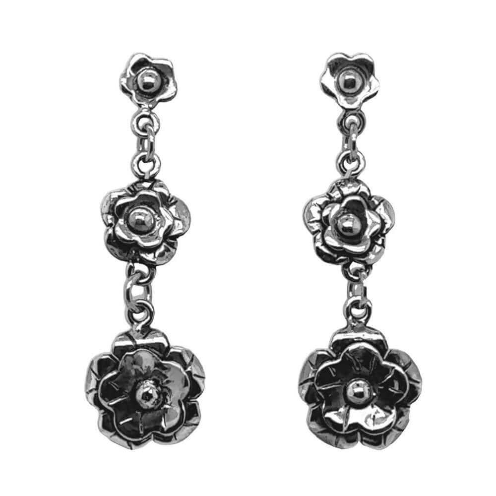 Triple Flower Silver Earrings