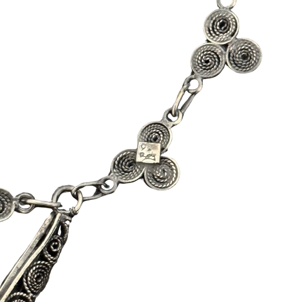 Oxidized Silver Necklace And Pearl stamp - Nueve Sterling