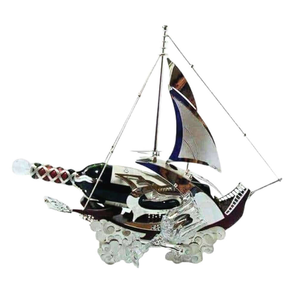 Handcrafted Taxco silver wine and glass holder by Daniel Gutierrez with rosewood and rock crystal, made to order and award-winning