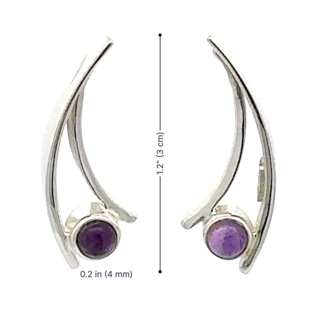 Measurement guide for the arc earrings showing a 1.2-inch drop length and 0.2-inch stone width.