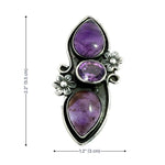 Dimension layout for the Taxco gemstones ring illustrating the long face height and size 7 proportions for a perfect fit.