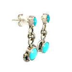 Side view of lightweight silver and turquoise earrings showing the secure sterling silver posts.