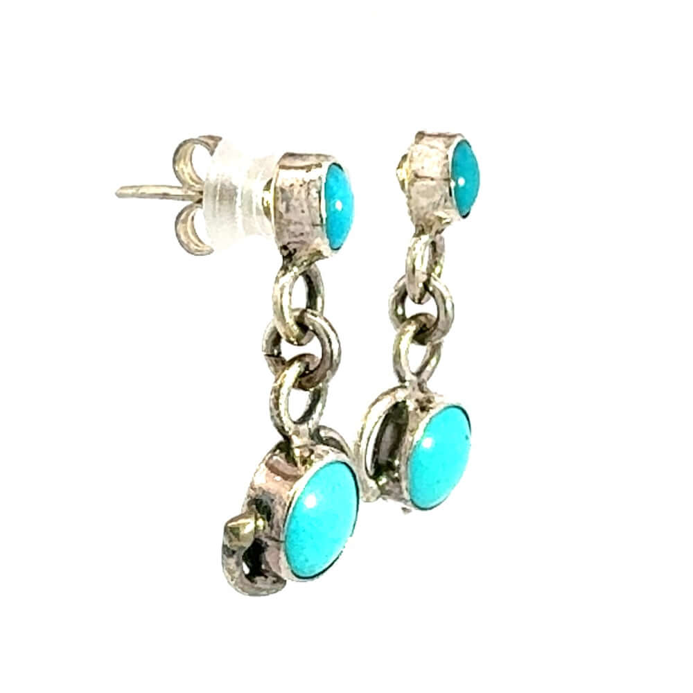 Side view of lightweight silver and turquoise earrings showing the secure sterling silver posts.