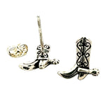 Close-up view of the back of the silver cowboy boot post earrings displaying the official 925 sterling silver stamp at the bottom of the earring.
