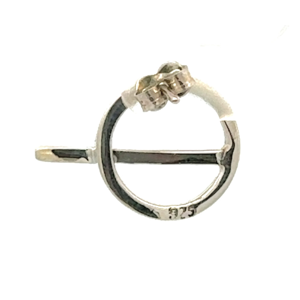 Close up of the 925 sterling silver stamp on the back of a handmade geometric earring for authenticity