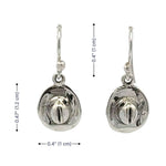 Silver earrings with measurements on a white background