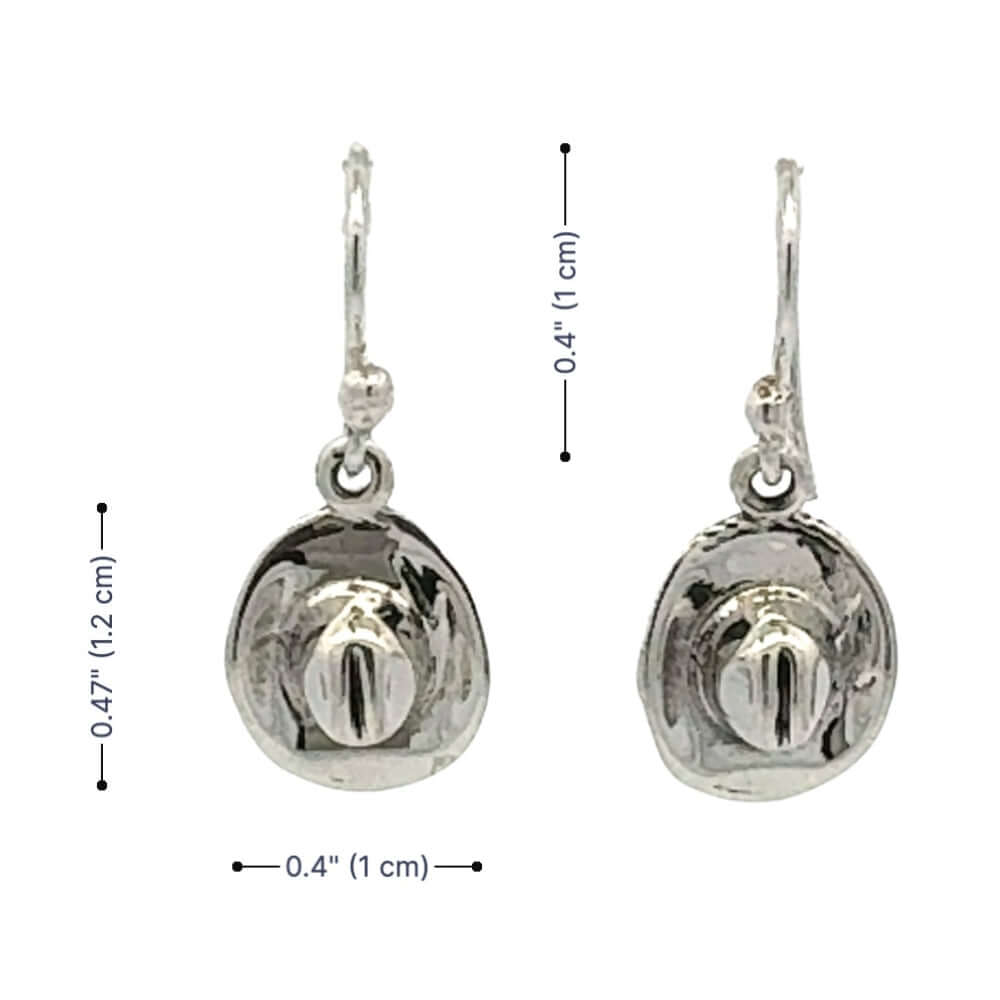 Silver earrings with measurements on a white background