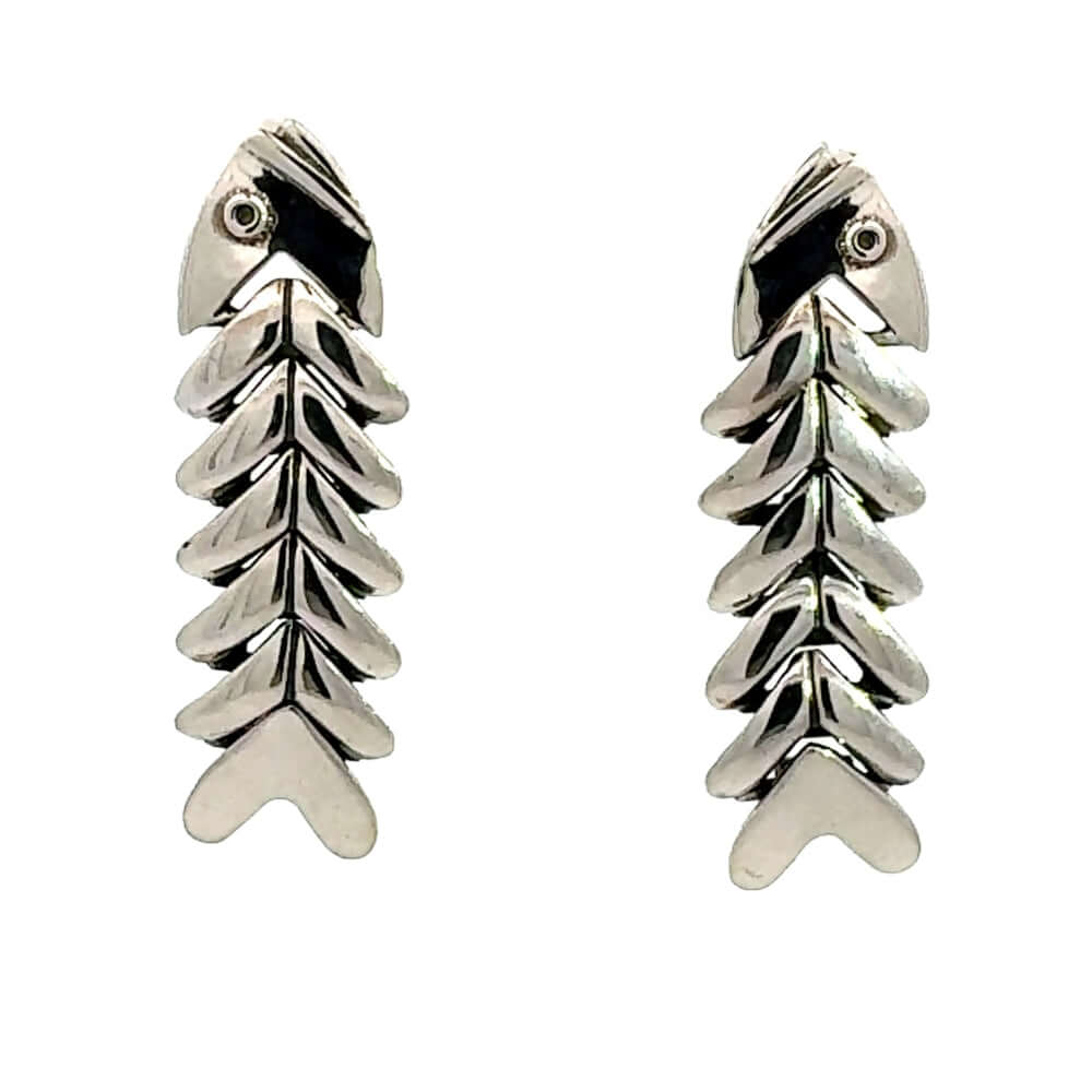 Pair of DMolina silver fishbone drop earrings.