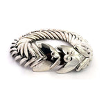 D'Molina sterling silver fishbone bracelet closed on white background.