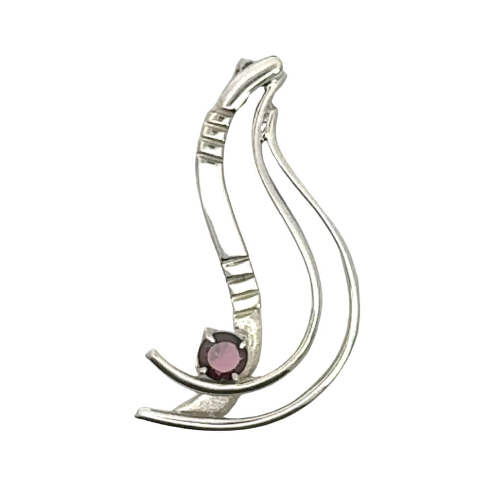 Front view of a handcrafted 925 sterling silver pendant with a natural garnet stone