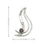View of a handcrafted 925 sterling silver pendant with a natural garnet stone and measurements