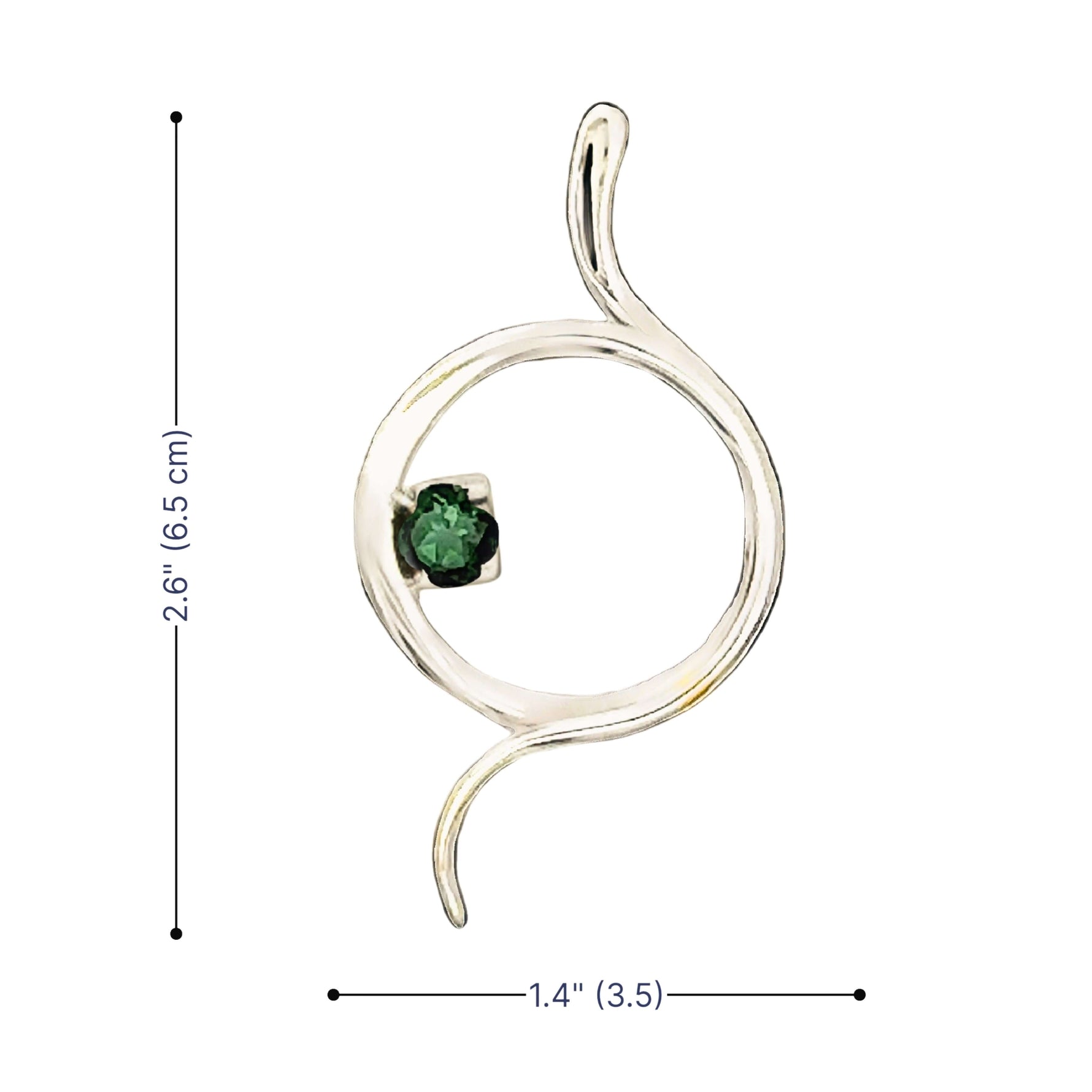 Product dimensions showing the 2.6 inch height and 1.4 inch width of the Fernando Vergara pendant.
