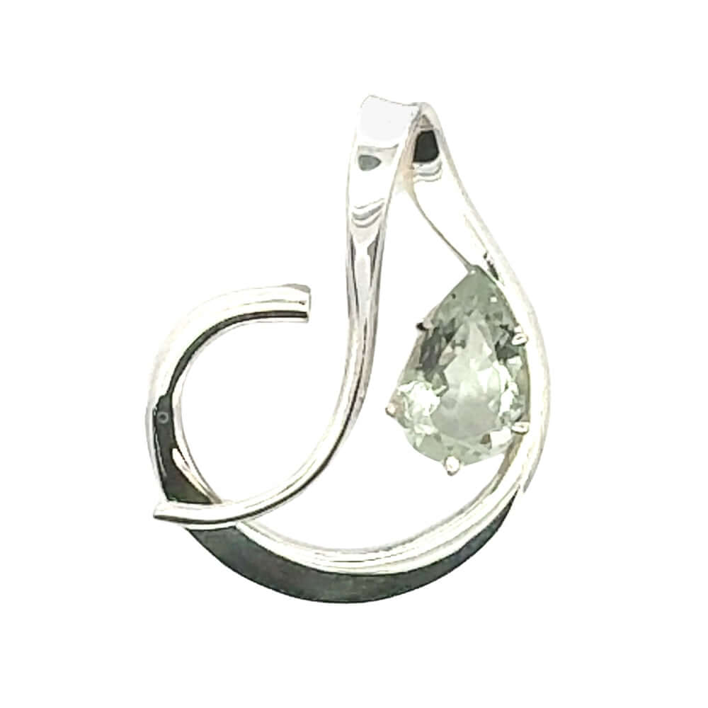 Hand-forged sterling silver pendant featuring a pear-cut prasiolite green quartz by Fernando Vergara.