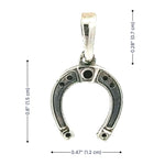 Dimension profile layout illustrating the precise height and width proportions of the western horseshoe pendant for an accurate fit.