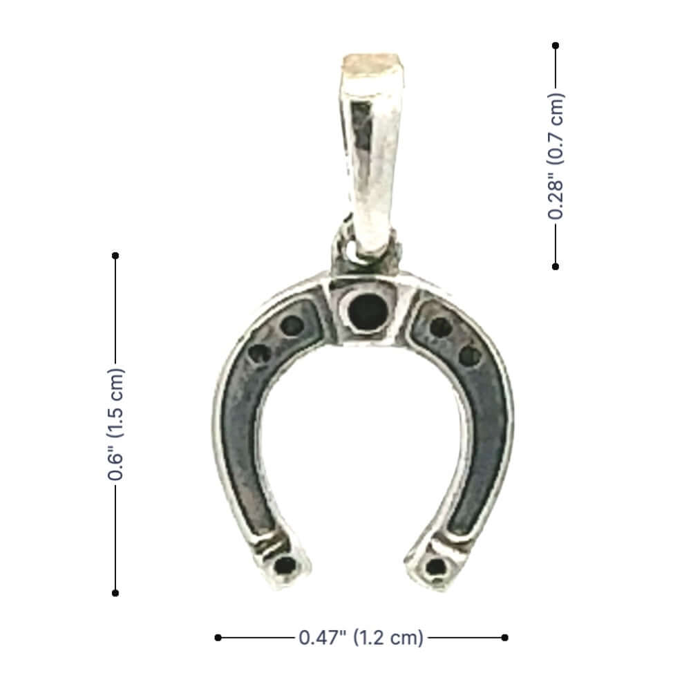 Dimension profile layout illustrating the precise height and width proportions of the western horseshoe pendant for an accurate fit.