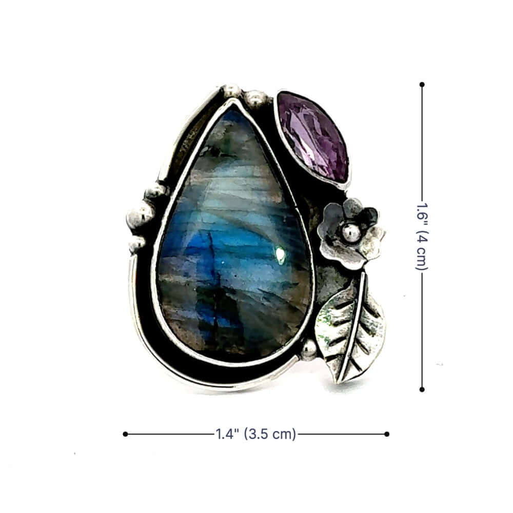 Dimension layout for the Taxco ring illustrating the face height and size 7 band proportions for a perfect fit.