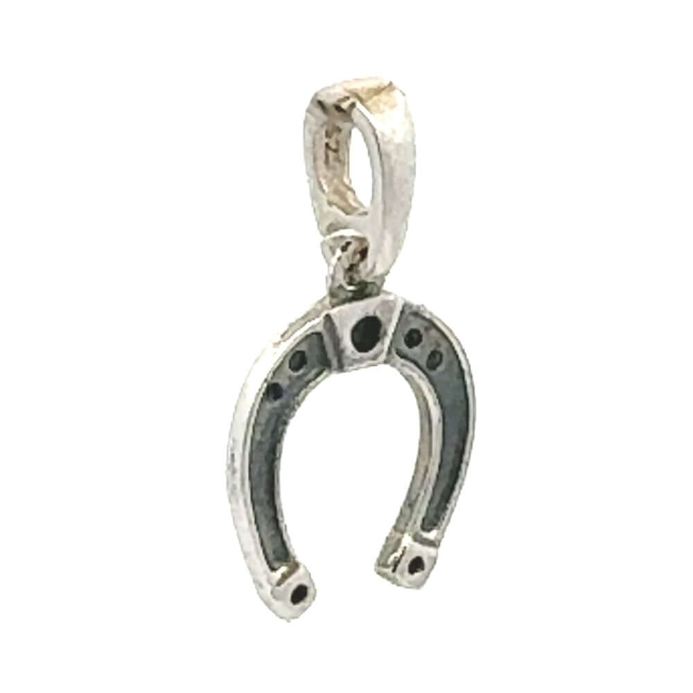 Silver horseshoe pendant on a white background