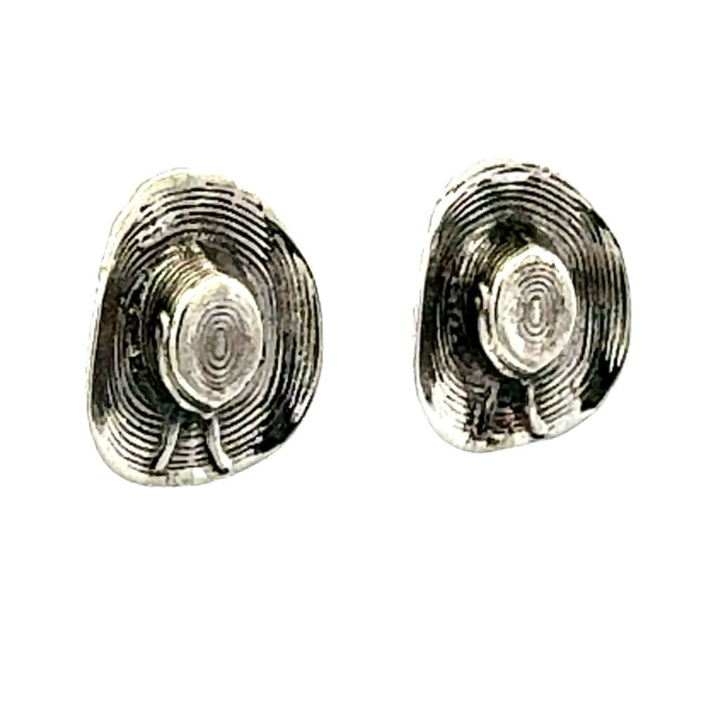 Perspective layout of the miniature silver striped cowboy hat drops highlighting the beautiful linear ridges on the brim.