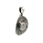 Perspective layout of the miniature silver striped cowgirl hat pendant highlighting the beautiful linear ridges on the brim.