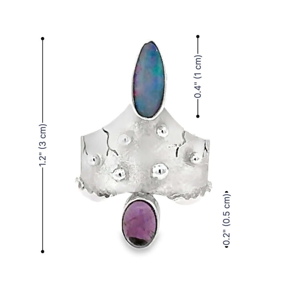 Proportions of the Daniel Gutierrez ring showing a 1.2-inch total height and 0.4-inch opal length.