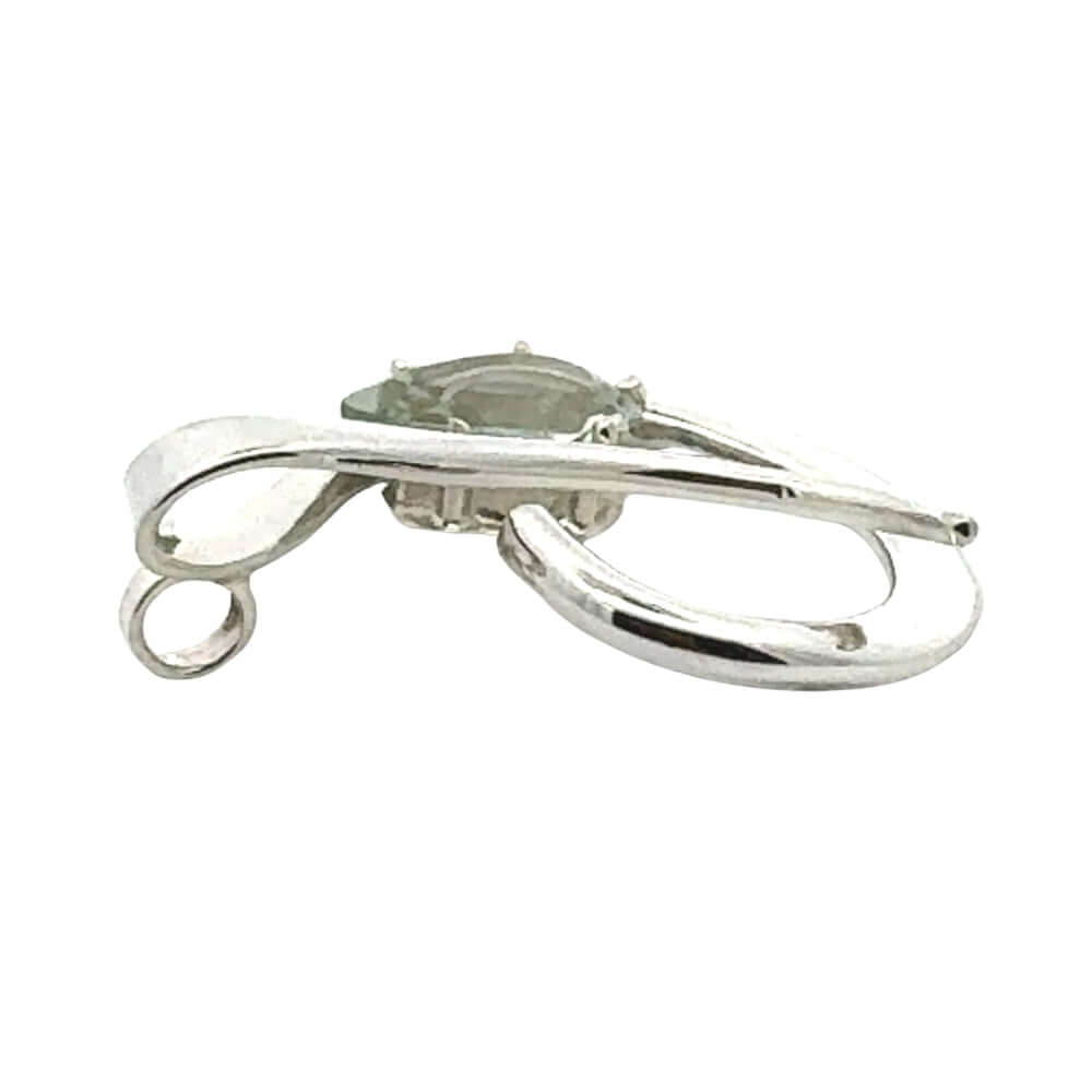 Side of a 925 silver pendant showing a prasiolite stone