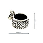 Silver woven basket charm with dimensions labeled: 0.6 inches wide, 0.4 inches tall