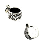Sterling silver basket charm shown open from above and from underside with 925 hallmark