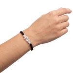 Woven silver caviar bracelet with model