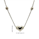 Silver heart-shaped pendant necklace with chain on a white background