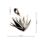 Silver maguey agave charm with dimensions labeled: 1 inch wide, 0.8 inches tall