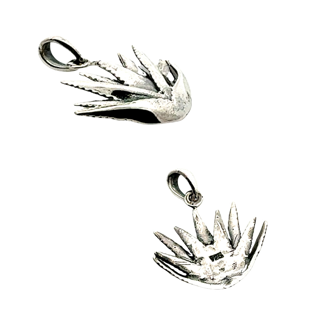 Sterling silver agave maguey charm shown from side and back with 925 hallmark