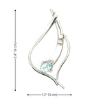 Size dimensions of a handmade sterling silver and blue topaz pendant