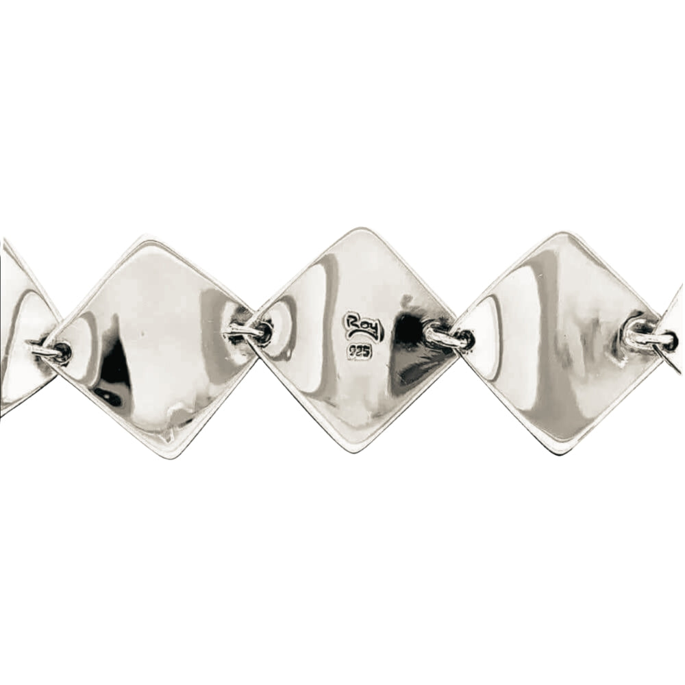 Silver square bracelet with artisan stamp and 925 mark