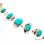 Silver square bracelet with turquoise flat