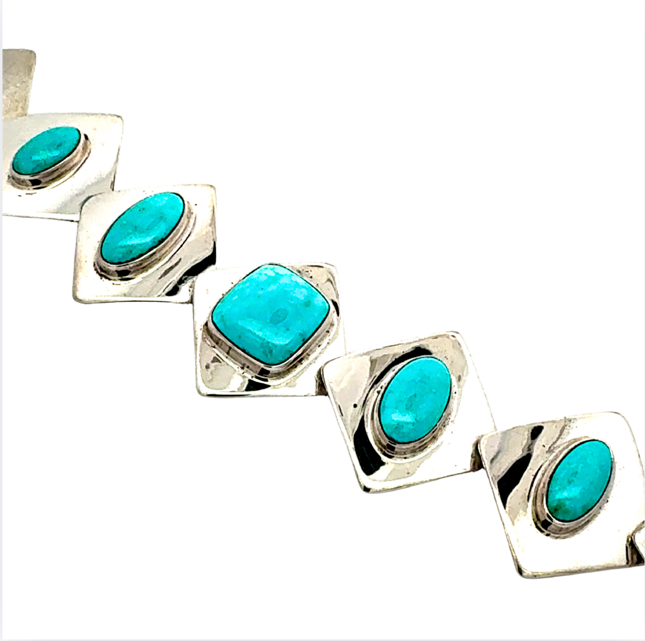 Silver square bracelet with turquoise flat