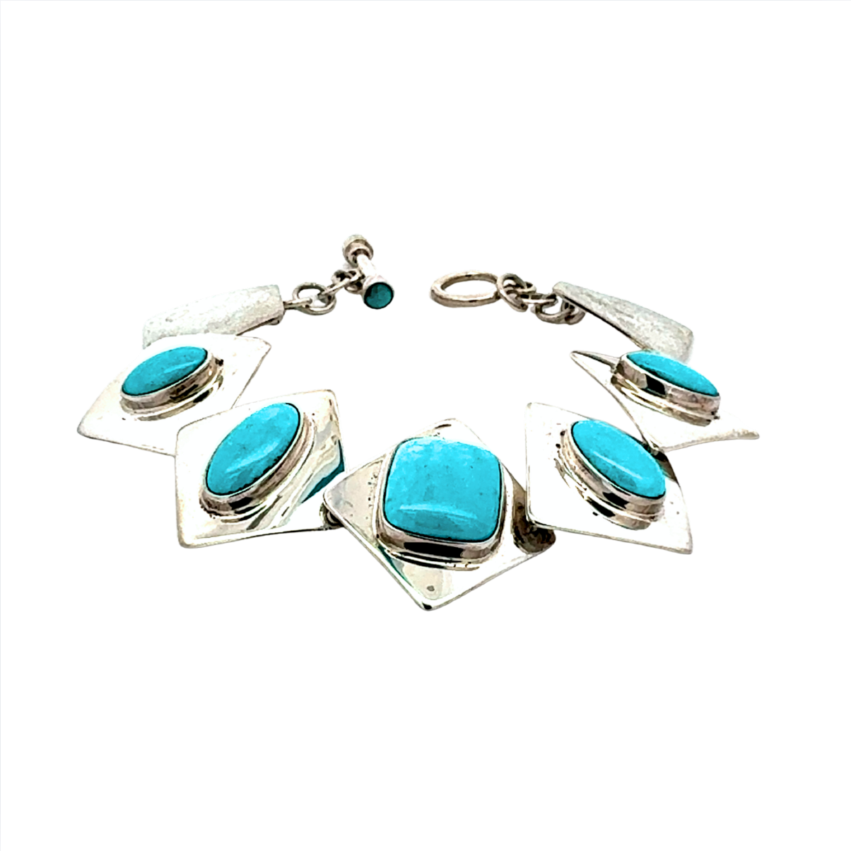 Silver square turquoise bracelet front