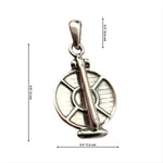 Silver tortillero charm with dimensions labeled: 0.5 inches wide, 0.8 inches tall, 0.3 inch bail