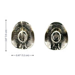 Dimension profile layout illustrating the 1.1 cm face height, 0.9 cm width, and 1 cm wire drop proportions of the western textured earrings.