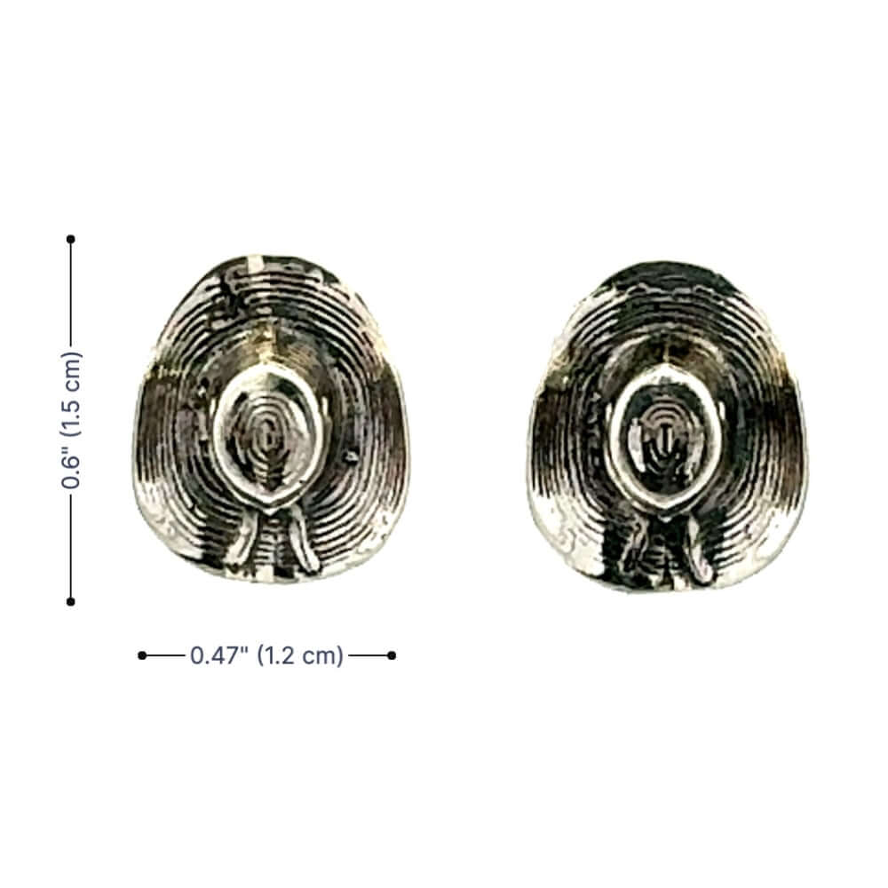 Dimension profile layout illustrating the 1.1 cm face height, 0.9 cm width, and 1 cm wire drop proportions of the western textured earrings.