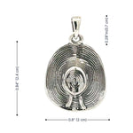 Dimension profile layout illustrating the precise height and width proportions of the western textured large hat pendant.
