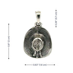 Dimension profile layout illustrating the precise height and width proportions of the western textured medium hat pendant for an accurate fit.
