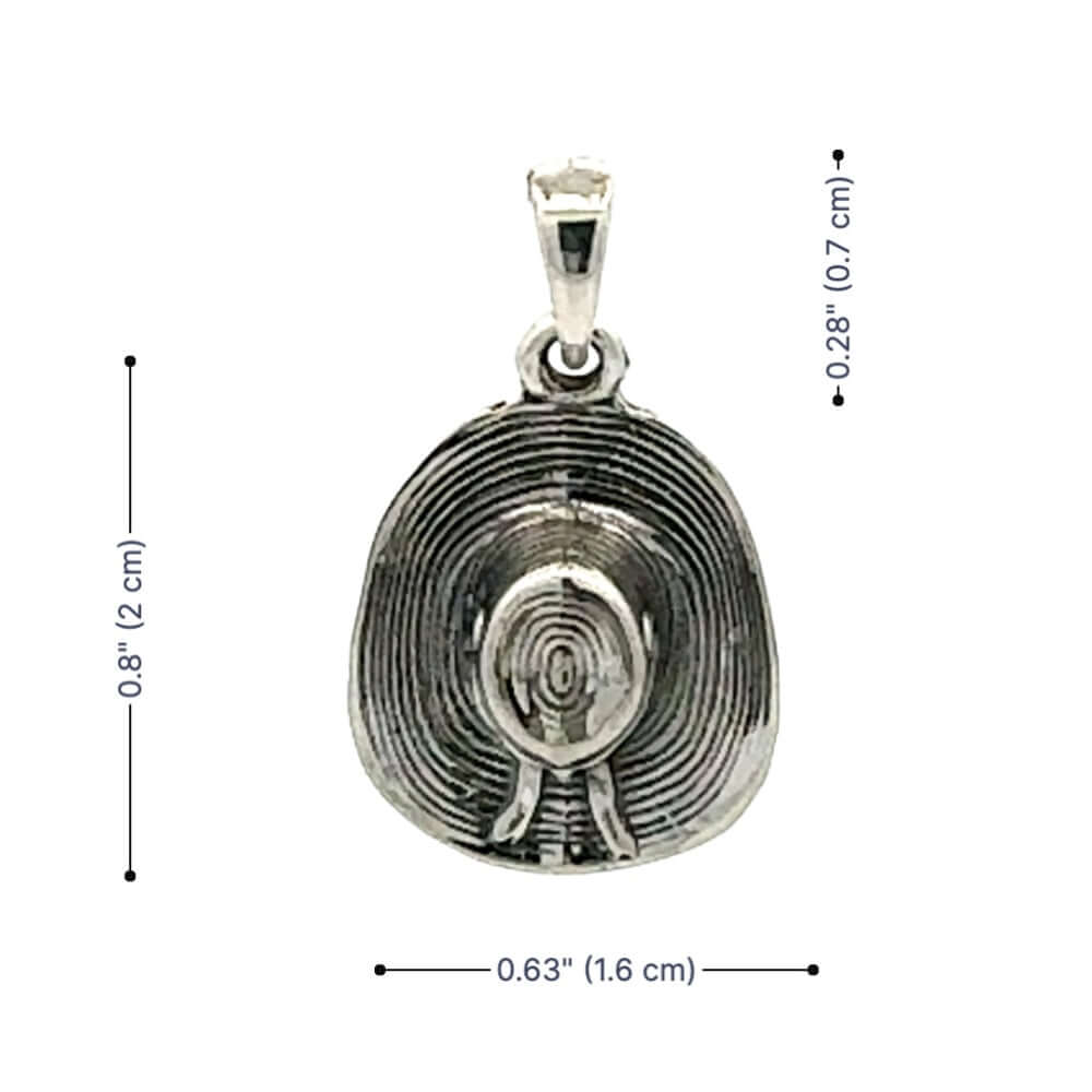 Dimension profile layout illustrating the precise height and width proportions of the western textured medium hat pendant for an accurate fit.