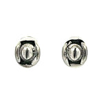 Front view of a pair of handmade 925 sterling silver cowboy small hat post earrings showcasing their smooth, mirror-polished finish.