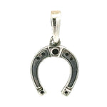 Front layout view of a handmade 925 sterling silver horseshoe pendant showcasing its clean, high-polish finish and sleek proportions.