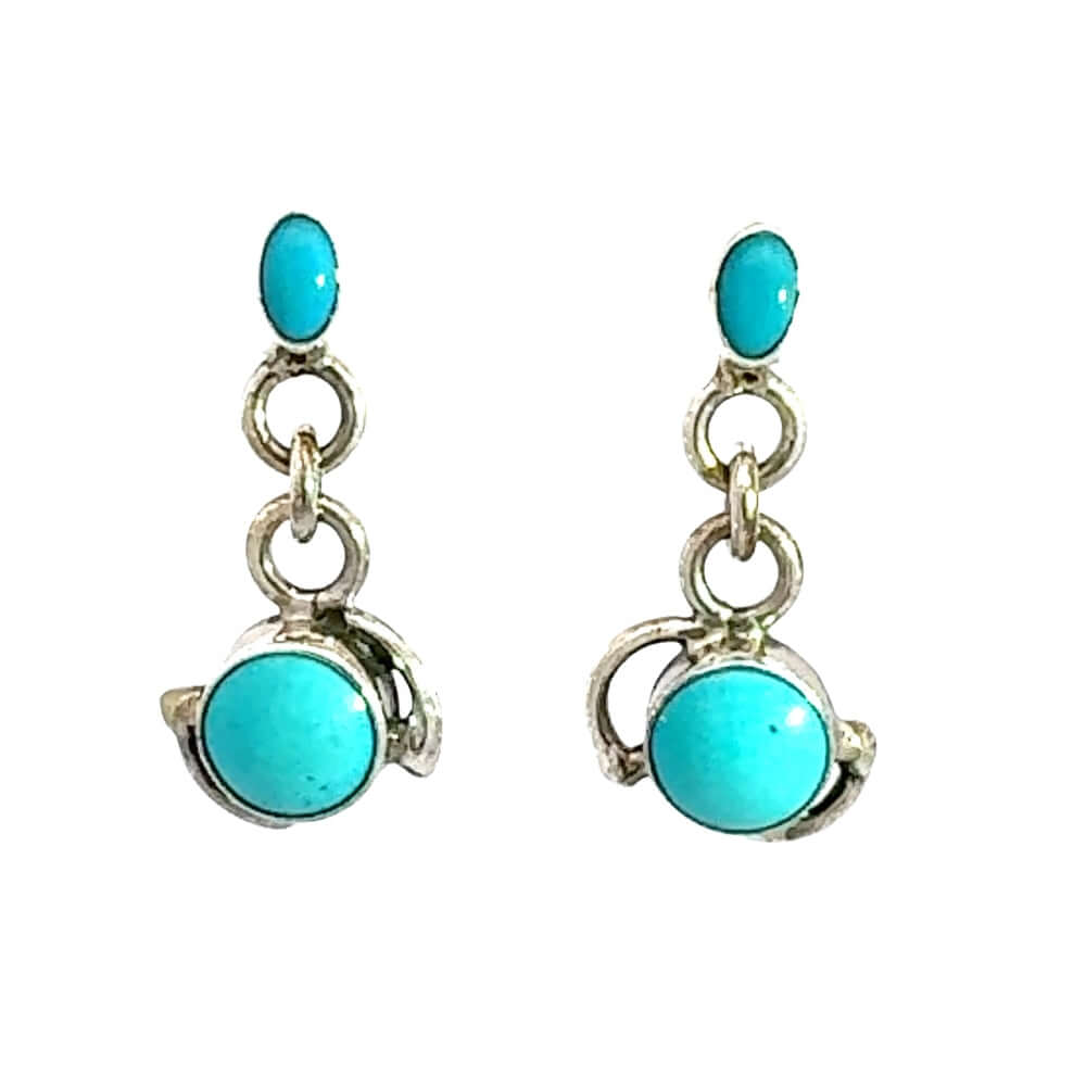 Simple everyday silver drop earrings with turquoise stones handcrafted by Taxco artisans.